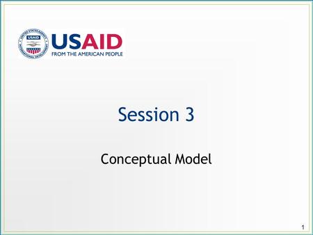 Session 3 Conceptual Model 1. Session Objectives Prepare a conceptual model that illustrates: The current situational dynamics at play in a selected project.