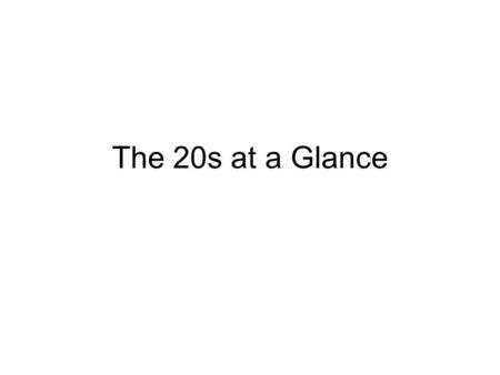 The 20s at a Glance. Red Scare Palmer Raids/Deportation National Origins Act 1924/Quotas KKK Nativism Sacco & Vanzetti.