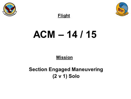 Flight Mission ACM – 14 / 15 Section Engaged Maneuvering (2 v 1) Solo.