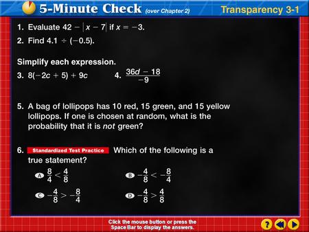 Transparency 1 Click the mouse button or press the Space Bar to display the answers.