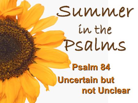 Summer in the Psalms Psalm 84 Uncertain but not Unclear.