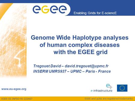 EGEE-III INFSO-RI-222667 Enabling Grids for E-sciencE www.eu-egee.org EGEE and gLite are registered trademarks Genome Wide Haplotype analyses of human.