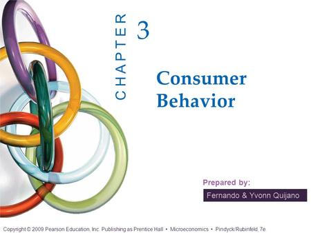 Fernando & Yvonn Quijano Prepared by: Consumer Behavior 3 C H A P T E R Copyright © 2009 Pearson Education, Inc. Publishing as Prentice Hall Microeconomics.