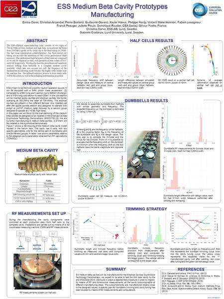 ESS Medium Beta Cavity Prototypes Manufacturing HALF CELLS RESULTS SUMMARY Six medium beta cavities will be manufactured for the Elliptical Cavities Cryomodule.