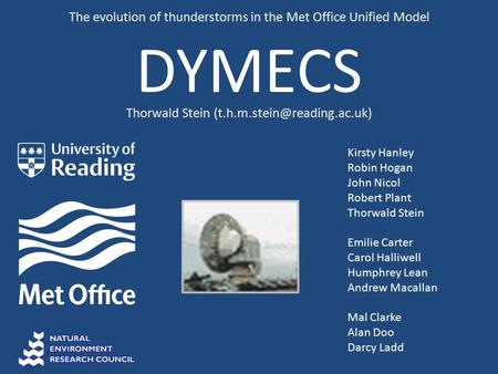 DYMECS The evolution of thunderstorms in the Met Office Unified Model Kirsty Hanley Robin Hogan John Nicol Robert Plant Thorwald Stein Emilie Carter Carol.