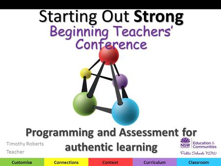 CustomiseConnectionsContextCurriculumClassroom Programming and Assessment for authentic learning Timothy Roberts Teacher Starting Out Strong Beginning.