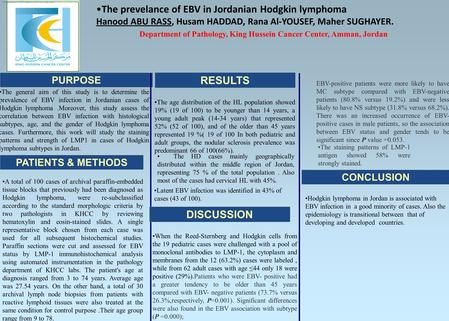 PURPOSE PATIENTS & METHODS RESULTS CONCLUSION DISCUSSION Department of Pathology, King Hussein Cancer Center, Amman, Jordan The general aim of this study.