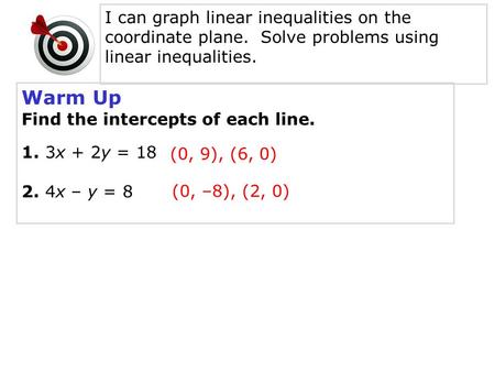 I can graph linear inequalities on the coordinate plane