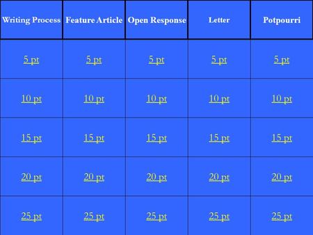 10 pt 15 pt 20 pt 25 pt 5 pt 10 pt 15 pt 20 pt 25 pt 5 pt 10 pt 15 pt 20 pt 25 pt 5 pt 10 pt 15 pt 20 pt 25 pt 5 pt 10 pt 15 pt 20 pt 25 pt 5 pt Writing.