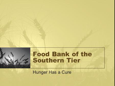 Food Bank of the Southern Tier Hunger Has a Cure.