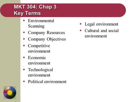   Environmental Scanning   Company Resources   Company Objectives   Competitive environment   Economic environment   Technological environment.