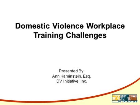 Presented By: Ann Kaminstein, Esq. DV Initiative, Inc. Domestic Violence Workplace Training Challenges.