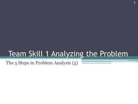 Team Skill 1 Analyzing the Problem