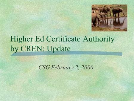 Higher Ed Certificate Authority by CREN: Update CSG February 2, 2000.