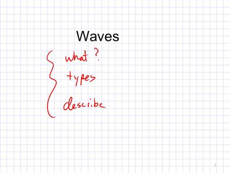 Waves 1. What is a wave? Transports: Momentum Energy Matter Oscillatory motion 2.