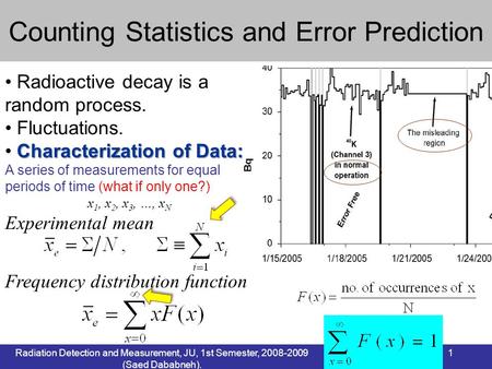 Radiation Detection and Measurement, JU, 1st Semester, 2008-2009 (Saed Dababneh). 1 Radioactive decay is a random process. Fluctuations. Characterization.