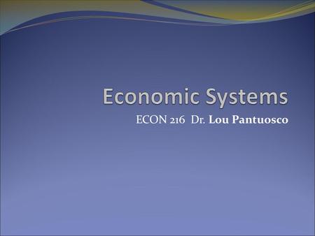 ECON 216 Dr. Lou Pantuosco. The Macro picture What is an economy? The large set of inter- related economic production and consumption activities which.