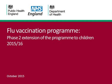 Flu vaccination programme: Phase 2 extension of the programme to children 2015/16 October 2015.