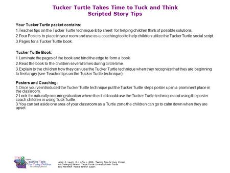 Tucker Turtle Takes Time to Tuck and Think Scripted Story Tips