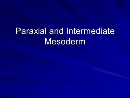 Paraxial and Intermediate Mesoderm. Mesodermal Regions Into what five regions do we subdivide the mesoderm? –prechordal plate mesoderm –chordamesoderm.