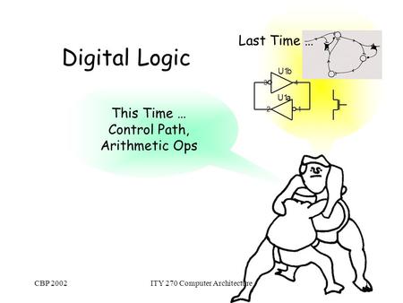 CBP 2002ITY 270 Computer Architecture1 Digital Logic This Time … Control Path, Arithmetic Ops 12 a U1 34 b Last Time …