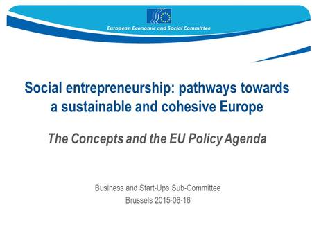 Social entrepreneurship: pathways towards a sustainable and cohesive Europe The Concepts and the EU Policy Agenda Business and Start-Ups Sub-Committee.