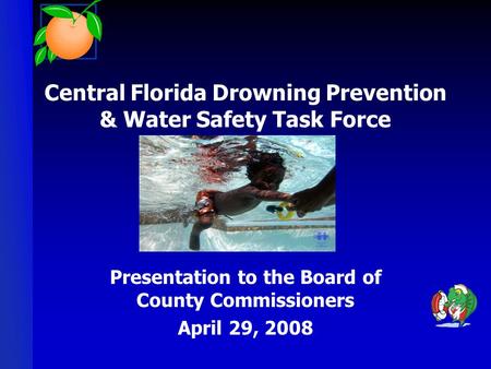 Central Florida Drowning Prevention & Water Safety Task Force Presentation to the Board of County Commissioners April 29, 2008.