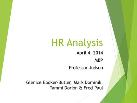 HR Analysis April 4, 2014 MBP Professor Judson Glenice Booker-Butler, Mark Dominik, Tammi Dorion & Fred Paul.