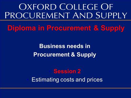 Diploma in Procurement & Supply