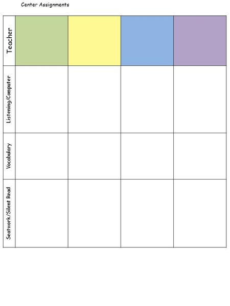 Teacher Listening/Computer Vocabulary Seatwork/Silent Read Center Assignments.