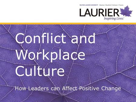 Conflict and Workplace Culture How Leaders can Affect Positive Change.