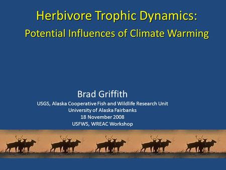 Herbivore Trophic Dynamics: Potential Influences of Climate Warming Brad Griffith USGS, Alaska Cooperative Fish and Wildlife Research Unit University of.