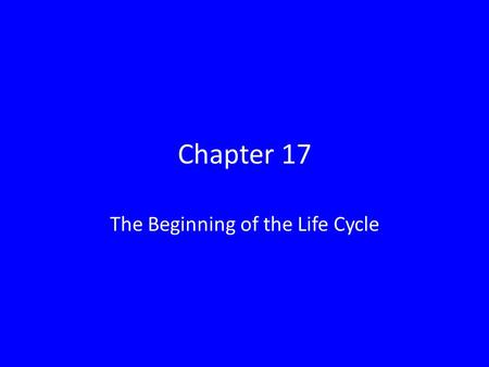 The Beginning of the Life Cycle