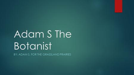 Adam S The Botanist BY: ADAM S. FOR THE GRASSLAND PRAIRIES.