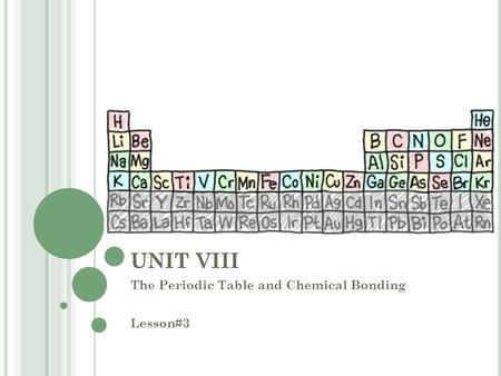 UNIT VIII The Periodic Table and Chemical Bonding Lesson#3.