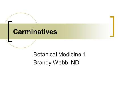 Carminatives Botanical Medicine 1 Brandy Webb, ND.