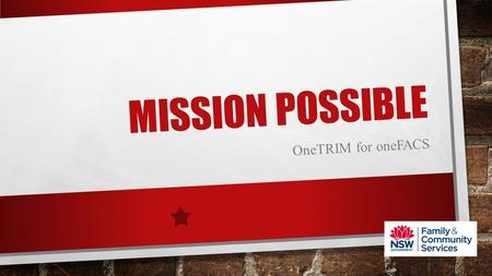 MISSION POSSIBLE OneTRIM for oneFACS. MISSION CONTENTS Situation Vision Plan Mission Tools Execution MiniApp Tour Reporting Real Time Mission success.