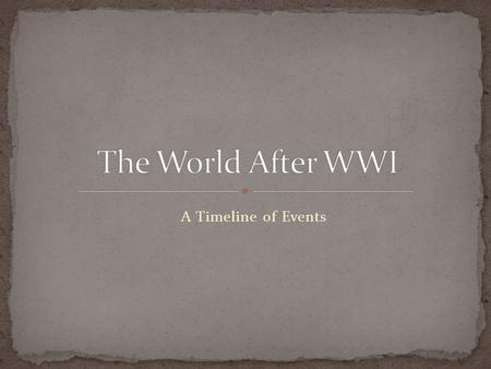 A Timeline of Events. 11/11/1918 – WWI ENDS 1918-1924 – Lenin Rules over Communist USSR 1924 – Lenin Dies…Stalin in Control.