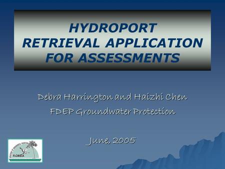 Debra Harrington and Haizhi Chen FDEP Groundwater Protection June, 2005 HYDROPORT RETRIEVAL APPLICATION FOR ASSESSMENTS.