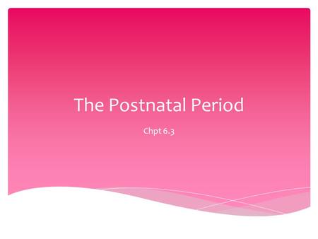 The Postnatal Period Chpt 6.3.  Emotional ties happen immediately  Mothers go through emotional changes and it is important that they get the support.