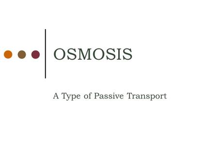 OSMOSIS A Type of Passive Transport. Definition WATER WATER WATER Osmosis —The diffusion of WATER from an area of high WATER concentration to an area.