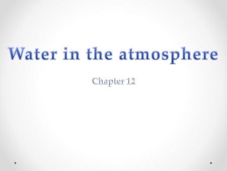 Water in the atmosphere Chapter 12 What is water vapour? Water vapour is a gas. The amount of water vapour in the air is called Humidity. The highest.