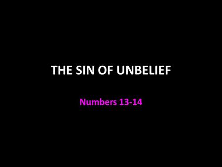 THE SIN OF UNBELIEF Numbers 13-14. The Rejection of God’s Promise 12 Spies sent to Canaan returned with same information Numbers 13:21-33, Deut. 1:25.