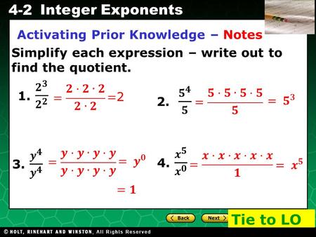 Tie to LO Activating Prior Knowledge – Notes