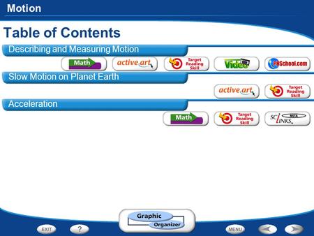 Table of Contents Describing and Measuring Motion