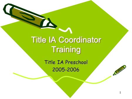 1 Title IA Coordinator Training Title IA Preschool 2005-2006.