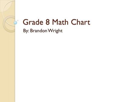 Grade 8 Math Chart By: Brandon Wright. Perimeter The distance around a 2 dimensional shape Square P= 4s Rectangle P= 2l+2w or P= 2 (l + w)