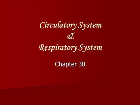 Circulatory System & Respiratory System Chapter 30.