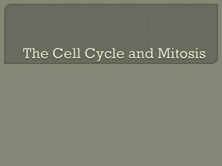 The Cell Cycle and Mitosis