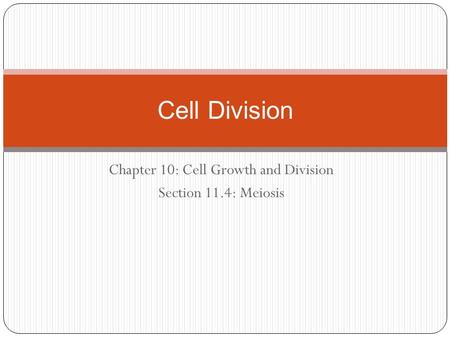 Chapter 10: Cell Growth and Division Section 11.4: Meiosis Cell Division.